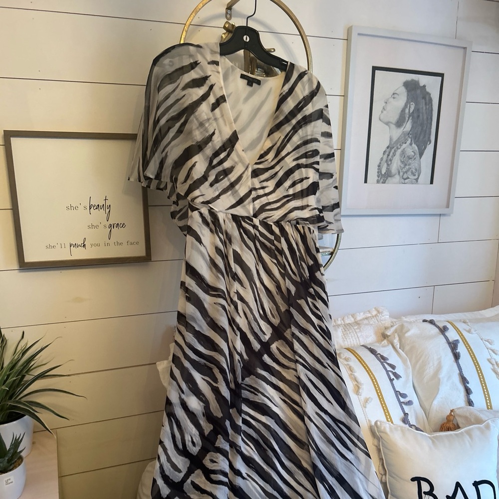 Rachel Zoe flowy zebra print cape dress